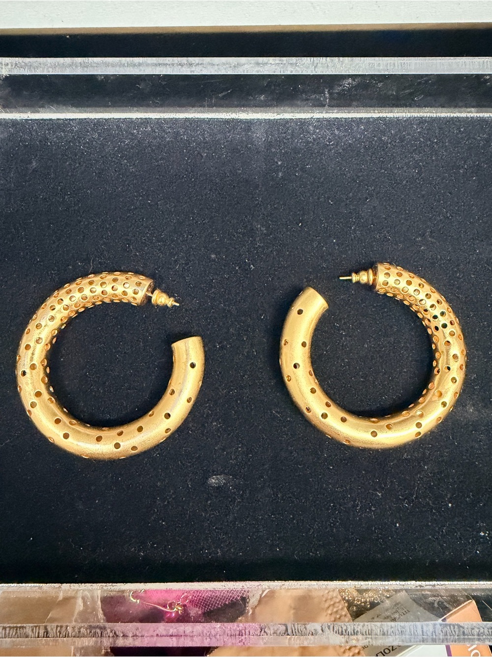 Khoi Textured medium sized Gold Hoop Earrings with signature Perforated Design